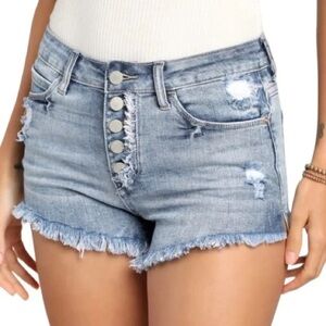 Just Black Magnetic Energy Light Denim Button-Fly Cutoff Shorts | size 29